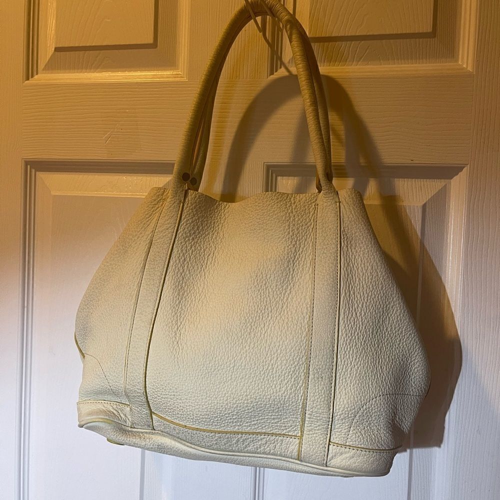 J Crew Borge Garveri Pebbled Leather off White Uptown large Tote. - Picture 16 of 16